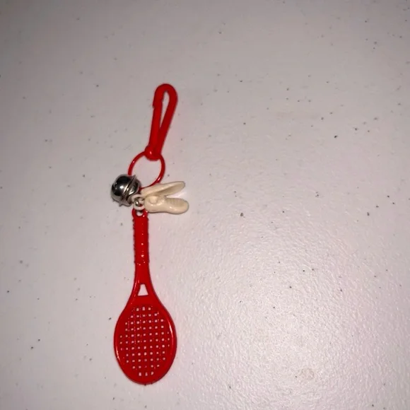 80’s Red Tennis Racket Bell Charm - Picture 1 of 2